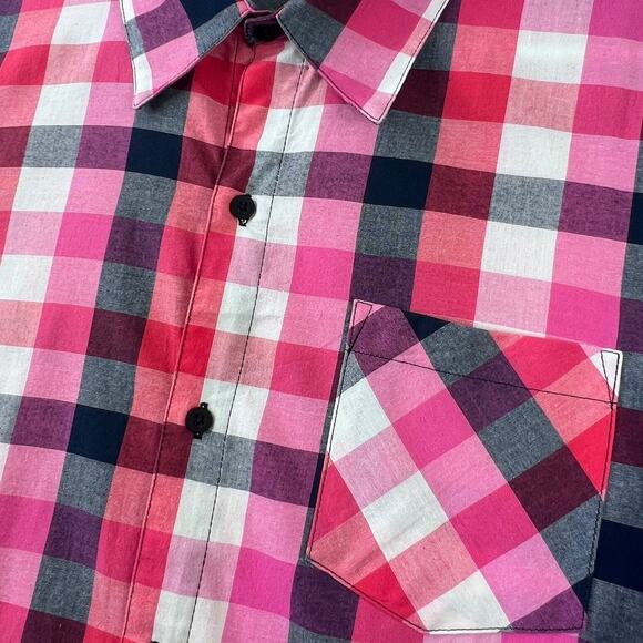 Zumba Wear Lovely Studded Logo Button Down Shirt Mens XL Checks Long Sleeve Pink - Picture 6 of 11